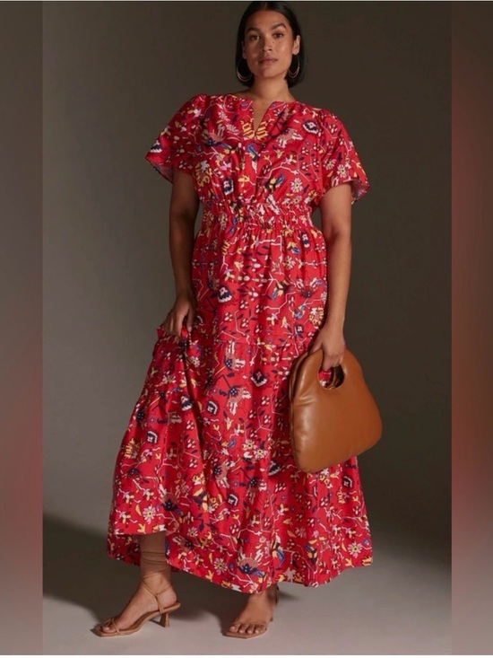 Anthropologie Dresses & Skirts - Anthropologie XL Somerset Red Tiered Short Sleeve Maxi with Multicolor Print